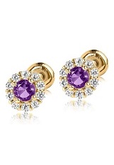 fancy yellow gold cubic zirconia February baby birthstone earrings